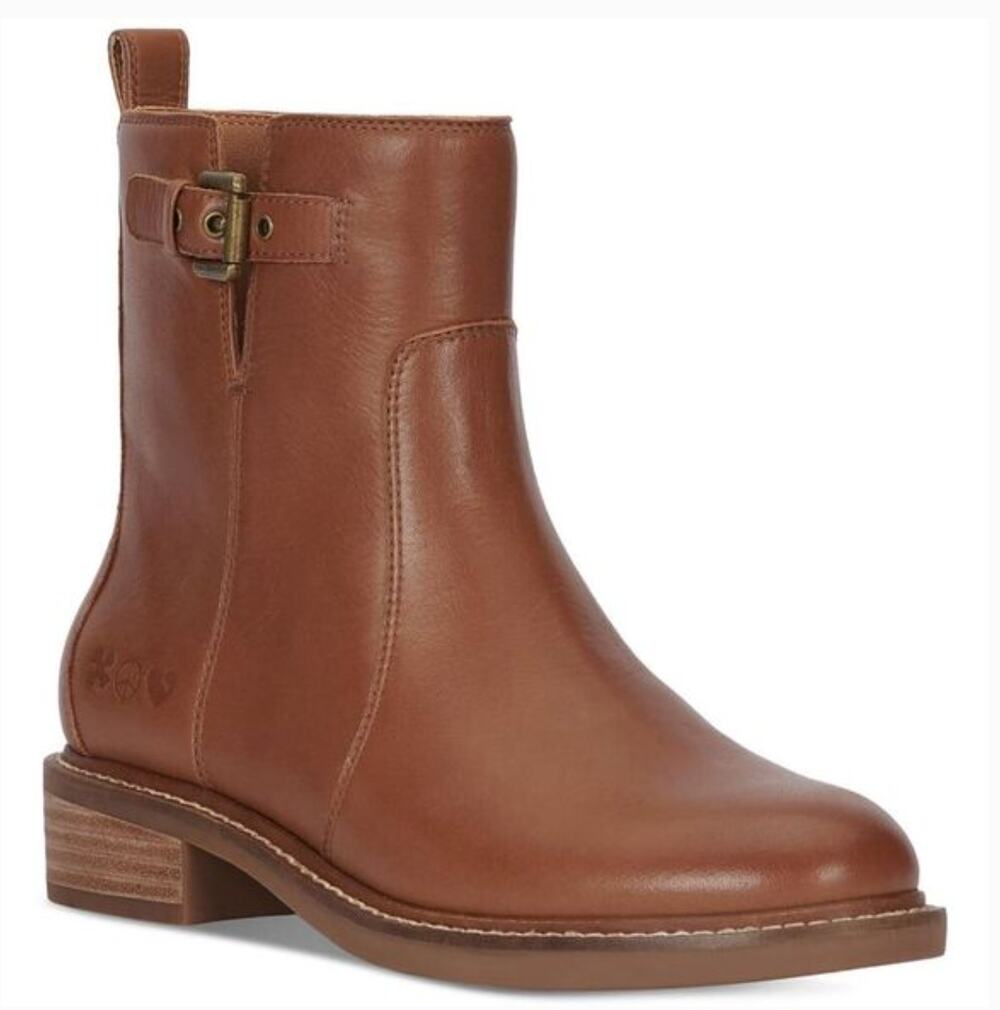 Lucky Brand Quendy Leather Boots 9.5 NWT Tan Brown Ankle Booties Buckle Western